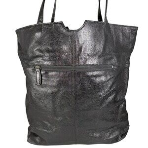 WILSONS Metallic Gunmetal Leather Lightweight Soft Tote Handbag 3 Compartments